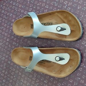 Birkenstock Gizeh Silver Sandals, size 38